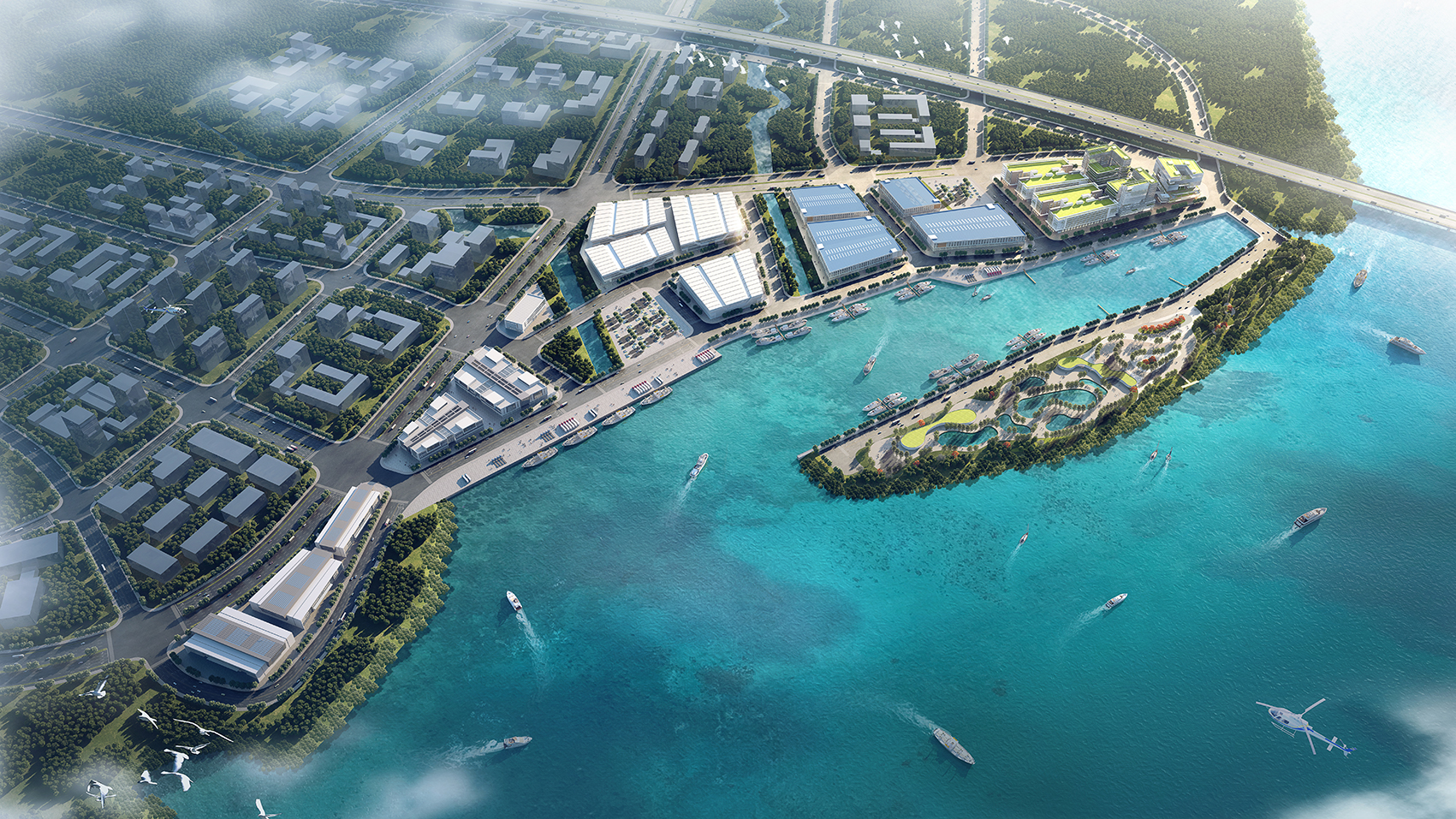 对岸渔港鸟瞰图